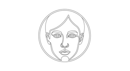 Minimalist Continuous Line Drawing of a Woman's Face in a Circle © Ahda