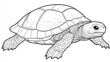 Fototapeta premium Charming Cartoon Turtle Illustration with Detailed Shell, Isolated on White Background for Use.
