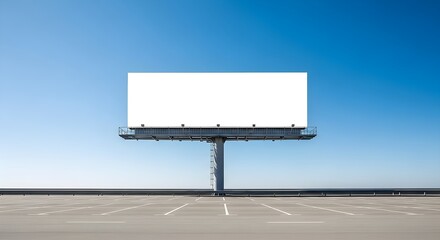 Obraz premium Expansive Blank Horizontal Billboard Stands Ready for Advertising Against a Clear Blue Sky