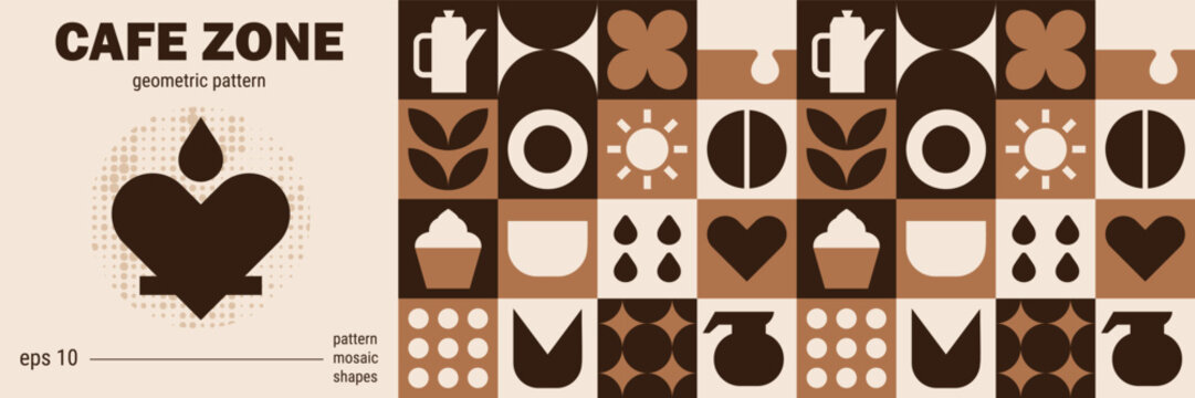 Set  geometric line pattern for coffee bakery and cafe mosaic.