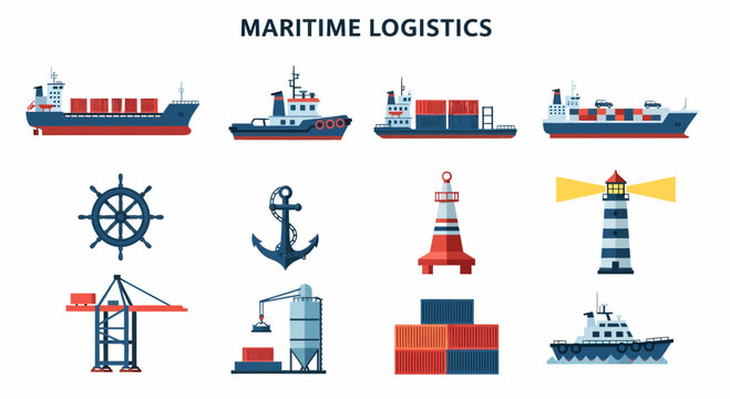 Maritime Logistics Shipping Industry Icons.