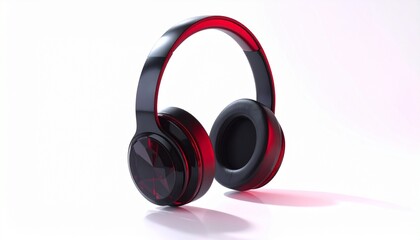 Fototapeta na wymiar Glossy black over-ear headphones with striking red accents and reflective surfaces, perfect for music lovers