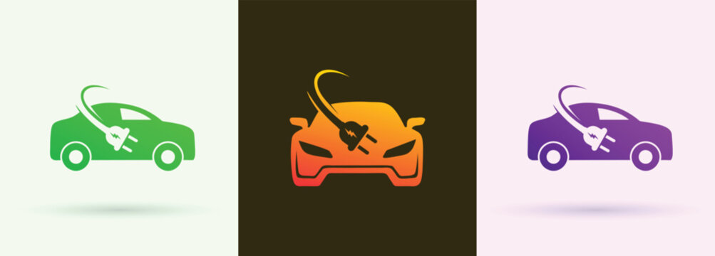 Electric Plug Car Logo for Green Mobility Transport Charging Service
