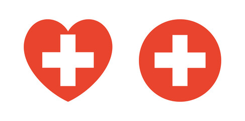 Fototapeta premium Switzerland National flag icon, sticker. National heart shaped, round Switzerland flag buttons. Flag of Switzerland flag circle, heart badge, banner. Swiss flag background.