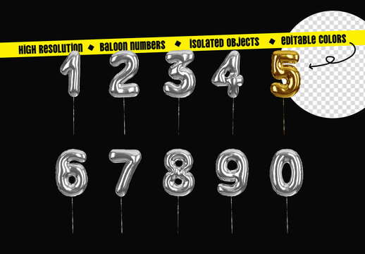 Helium Foil Balloon Numbers 0-9 Isolated