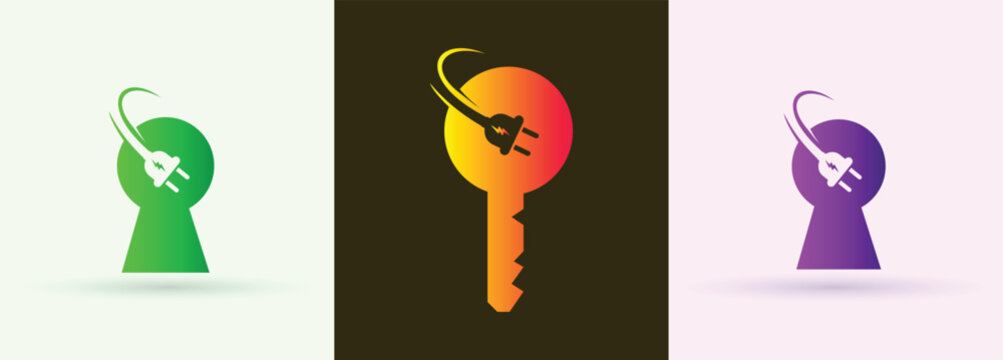 Electric Plug Key Logo for Smart Lock Security Access Icon
