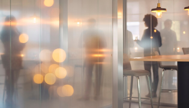 Abstract office party background with soft blur and glowing lights. Festive corporate texture ideal for business events, presentations, holiday themes and modern workplace visuals.