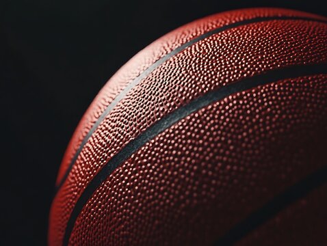 Close-up of a textured basketball with a dark background