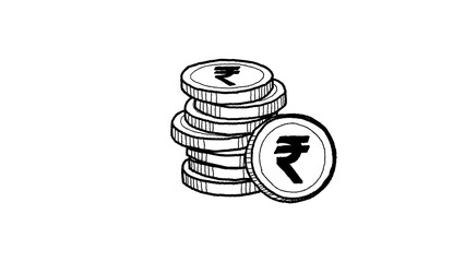 Hand Drawn White Sketch of Stacked Indian Rupee Coins on Alpha Transparent Background © C Corner