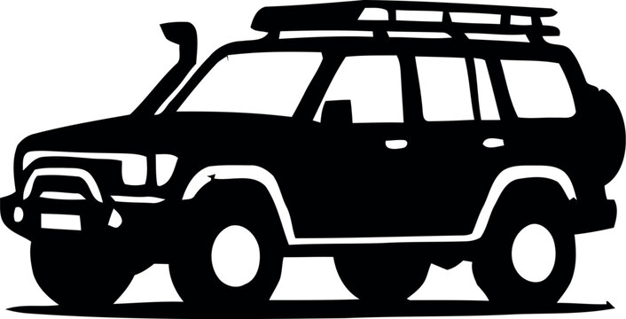 Black Off-Road SUV Silhouette - Minimalist 4x4 Adventure Vehicle Vector for Travel and Outdoor Design