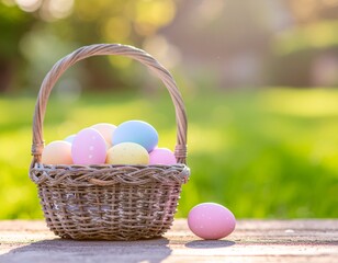Fototapeta premium Basket with Eggs Hunt Preparation Scene