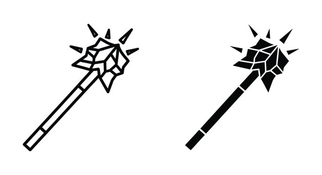 Magic wand icon set, vector illustration of a crystal scepter, wizard staff with geometric gem head