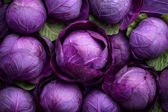 Purple cabbage close-up. Healthy cabbage in drops of water. Vegetables