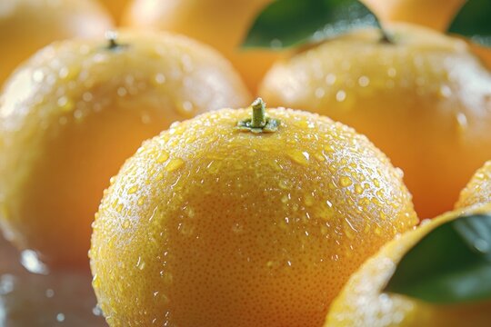 Oranges close-up. Orange oranges with leaves. Citrus