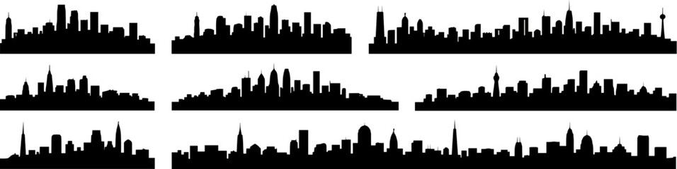 Obraz premium City skyline silhouettes in various shapes and sizes 