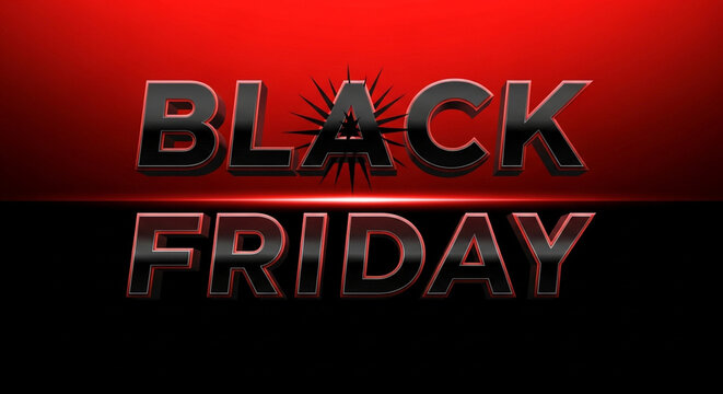 Black Friday sale banner with explosive 3D text on dramatic red background