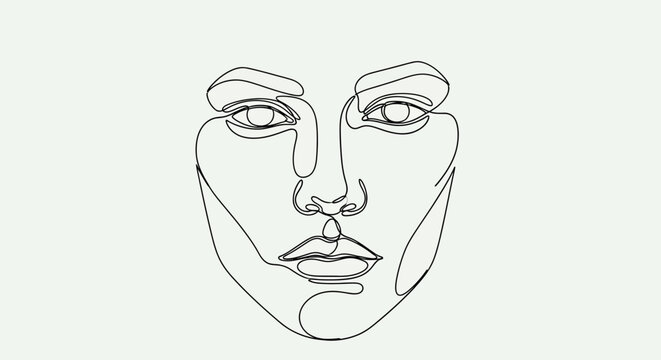 Minimalist Woman Face Line Art Drawing, Abstract Elegant Portrait