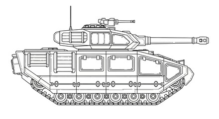 Modern Armored Tank Vector Illustration - Military Vehicle Outline © Sifaul