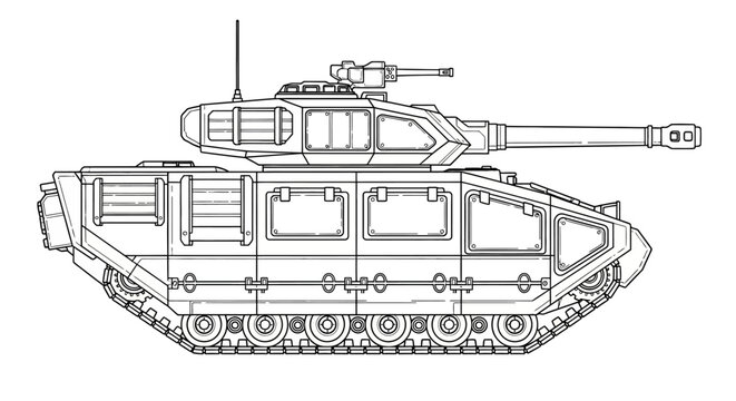 Modern Armored Tank Vector Illustration - Military Vehicle Outline