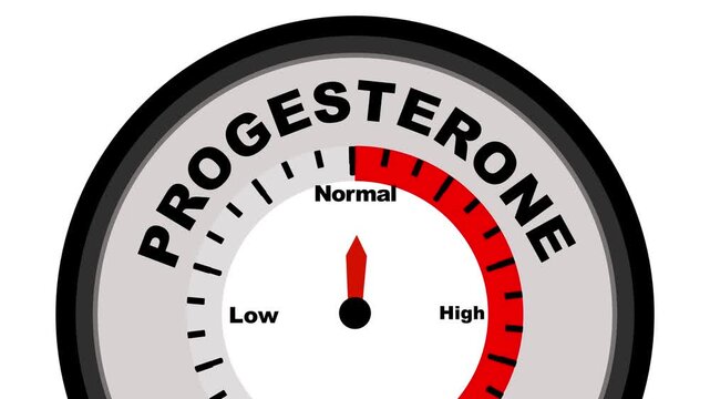 Progesterone text or word with a barometer or tachometer-style gauge, illustrating varying levels of testosterone in the body and its impact on health. Motion graphics. of concept. animation. 4k video