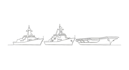 Naval Fleet Line Art: Battleship, Destroyer, Aircraft Carrier Illustration © Sifaul