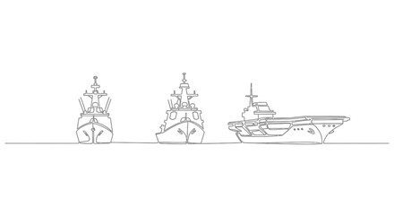 Obraz premium Naval Fleet Line Art Illustration: Aircraft Carrier and Warships