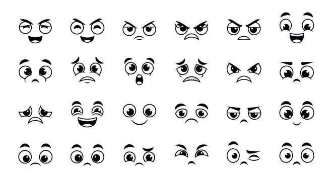 Collection of Cartoon Faces Expressing Various Emotions and Feelings