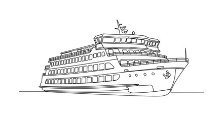 Fototapeta premium Passenger Ferry Boat, Maritime Transport, Outline Illustration