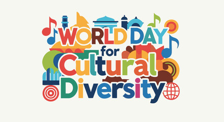 World Day for Cultural Diversity logo in colorful vibrant typography for international relations © Any