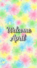 Obraz premium Welcome April spring greeting card with pastel watercolor background