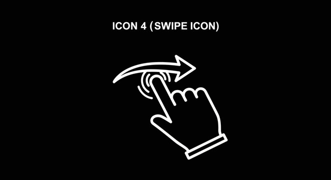 White swipe icon on black background indicating user interaction for scrolling or gesturing