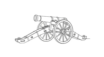 Fototapeta premium Vintage Cannon Illustration - Line Art Drawing of Artillery Weapon