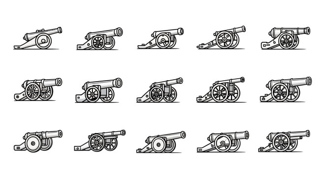 Vintage Cannon Collection: Retro Artillery Icons, Pixel Art Style