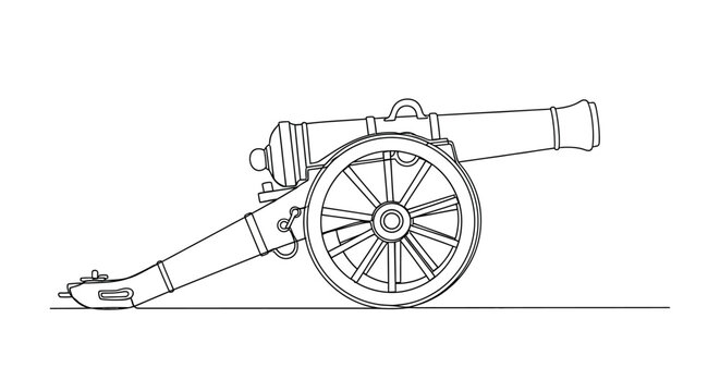 Vintage Cannon Line Art Illustration