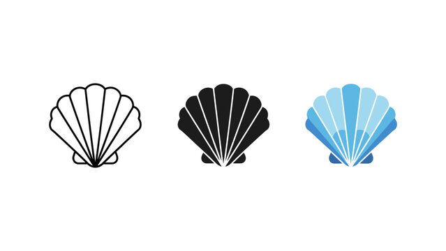 three seashells in gradient colors flat design vector illustration