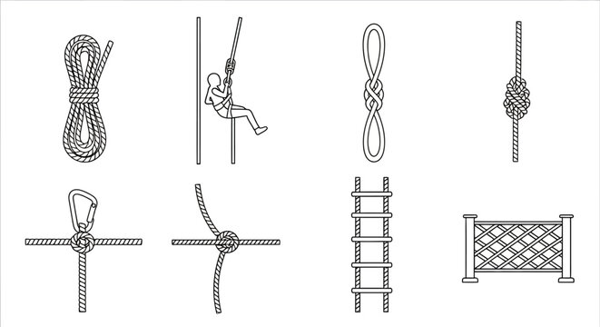 Rope Knots and Climbing Gear Illustrations - Set of 8