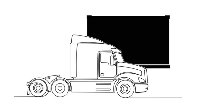Semi Truck Outline - Modern Tractor Unit Vehicle Line Art