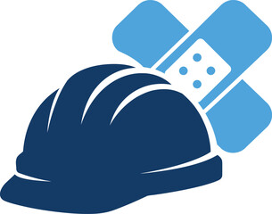 Fototapeta premium Safety icons, hard hat, medical band aid, construction safety, workplace health