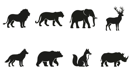 Naklejka premium Vector Jungle and Rainforest Animal Silhouette Icons Collection