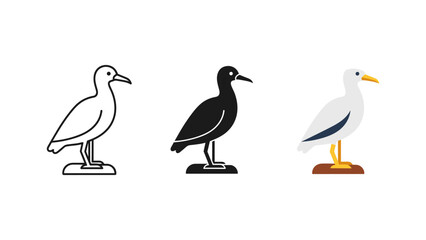 Fototapeta premium three seabirds standing on wooden blocks flat design vector illustration