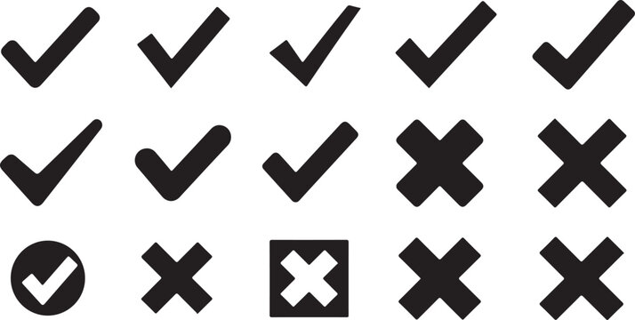 Checkmarks and X marks on a white background