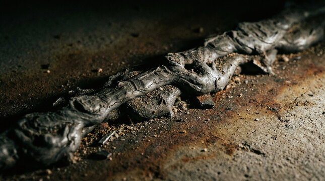 Close up of a messy industrial weld seam with texture and rust on a metal surface