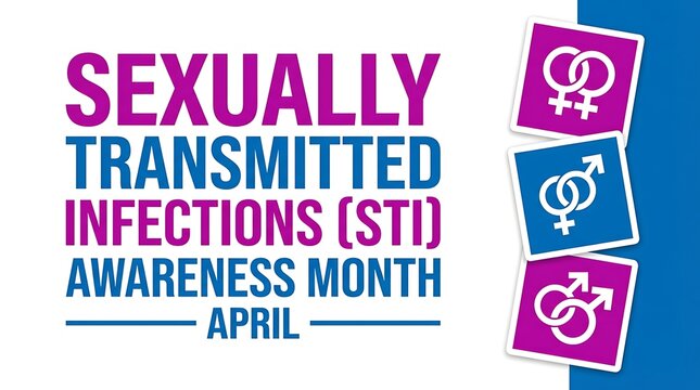 Sexually transmitted infections awareness month april with male and female symbols displayed on colorful squares, medical information concept