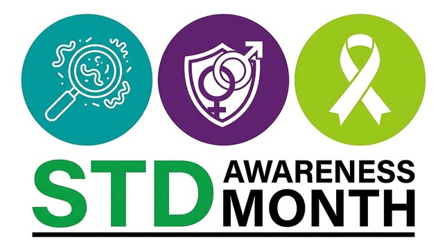 A vector illustration of std awareness month in april showing sex, sexual health, reproduction, and prevention on a white background, concept of venereal disease awareness month