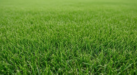 Obraz premium Close-up of lush green grass showing individual blades. Vibrant lawn texture perfect for landscaping, gardening, lawn care, sports fields, or outdoor background elements in projects.