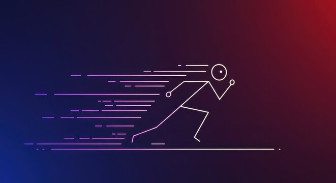 Basic schematic line drawing illustration of a fast-moving stick character symbolizing speed, competition, and quick effort, challenge, cartoon, startup
