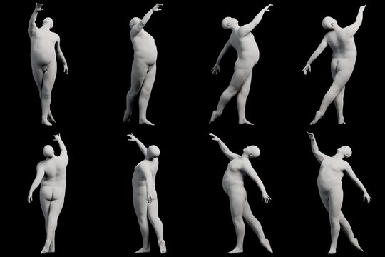 3D Fat Man posing 8-View Matte Black Black