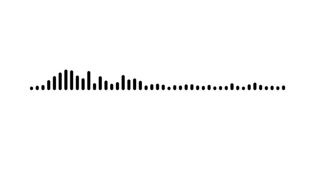 Symmetry black audio waveform animation isolated on a white background, representing precise sound frequency and rhythmic digital signals for high-end music production projects.