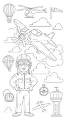 Obraz premium Pilot and Vintage Aircraft Collection - Outline Vector Art
