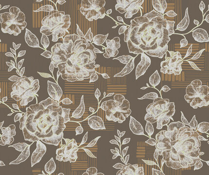 Allover pattern abstract mix floral flowers design seamless creative effect different type  leaves in repeat for digital print trending fashion saree suit kurti parda chader rug all type fabric print.